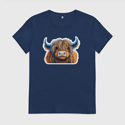 Футболка хлопковая женская Шотландский волосатый бык, цвет: тёмно-синий