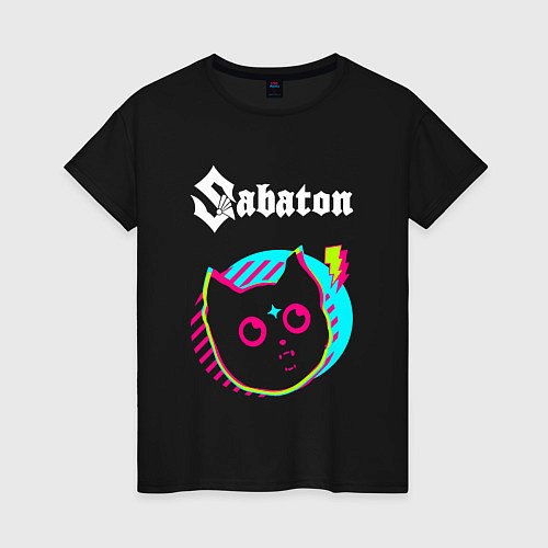 Женская футболка Sabaton rock star cat / Черный – фото 1