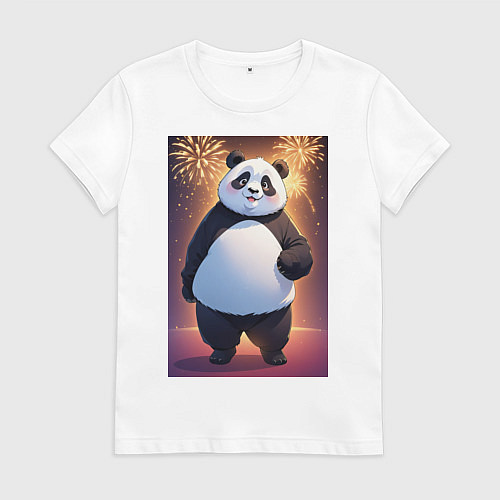 Женская футболка Панда в свитере под салютом - ai art / Белый – фото 1