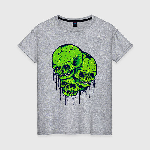 Женская футболка Зелёные черепушки / Меланж – фото 1