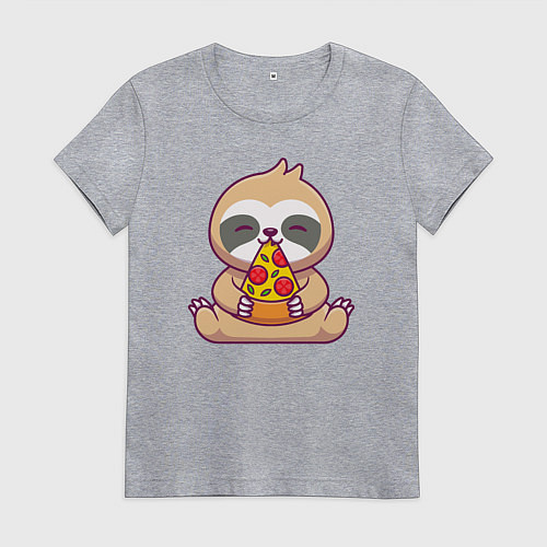 Женская футболка Ленивец ест пиццу / Меланж – фото 1