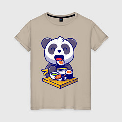 Футболка хлопковая женская Панда и суши, цвет: миндальный