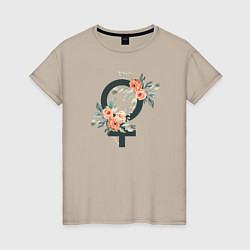 Женская футболка Female sign flowers
