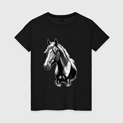 Футболка хлопковая женская Портрет лошади, цвет: черный
