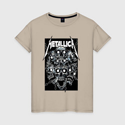 Футболка хлопковая женская Metallica - skulls, цвет: миндальный