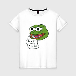 Футболка хлопковая женская Pepe feels good man, цвет: белый