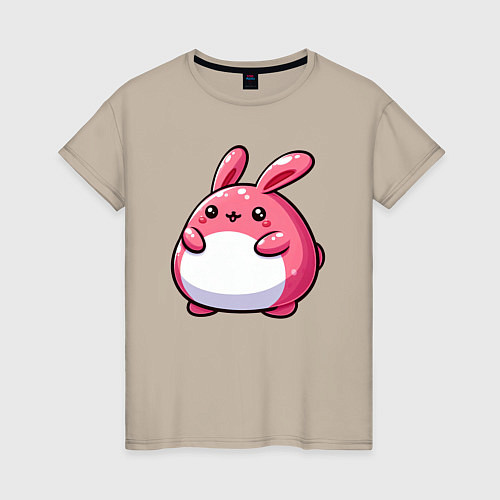 Женская футболка Толстый розовый кролик / Миндальный – фото 1