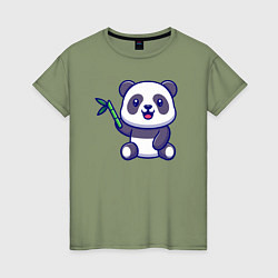 Футболка хлопковая женская Панда и бамбук, цвет: авокадо