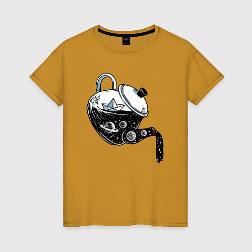Женская футболка Космос в чайнике / Горчичный – фото 1