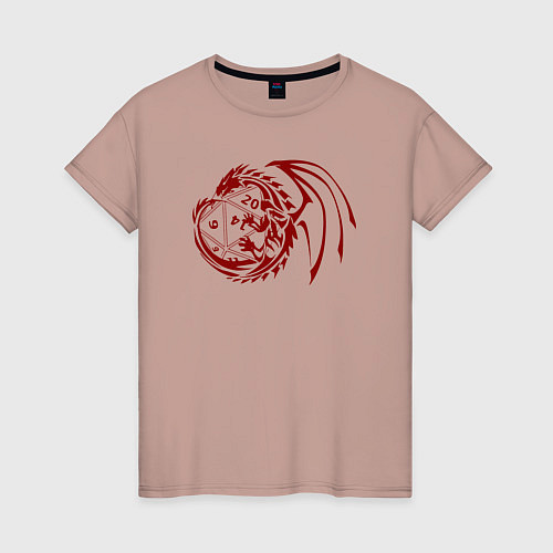 Женская футболка Дракон вокруг игральной кости / Пыльно-розовый – фото 1