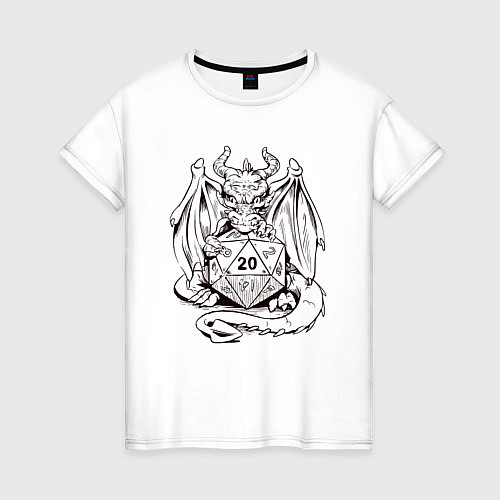 Женская футболка Дракончик обнимает игральную кость / Белый – фото 1