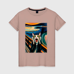 Женская футболка Крик кота - пародия нейросети