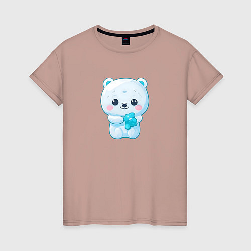 Женская футболка Белый полярный медвежонок / Пыльно-розовый – фото 1