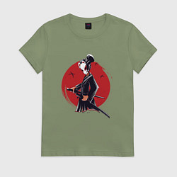 Футболка хлопковая женская Девушка самурай в маске, цвет: авокадо