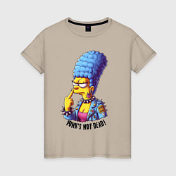 Футболка хлопковая женская Marge Simpson - punks not dead motto, цвет: миндальный