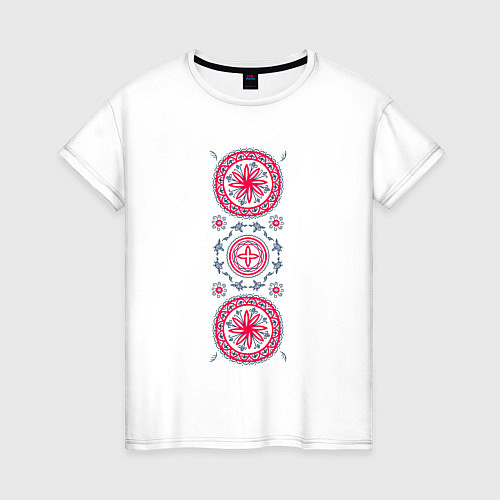 Женская футболка Солнца по мотивам мезенской росписи / Белый – фото 1