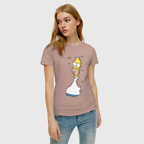 Женская футболка Гомер в кустах / Пыльно-розовый – фото 3