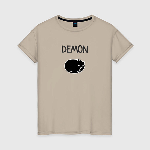Женская футболка Минималистичный кот демон / Миндальный – фото 1