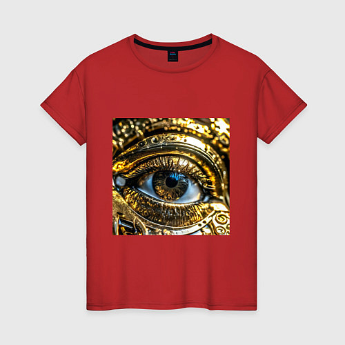 Женская футболка Глаз металлический желтого цвета в стиле стимпанк / Красный – фото 1