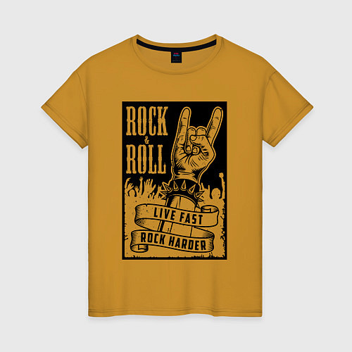 Женская футболка Rock and roll hands / Горчичный – фото 1
