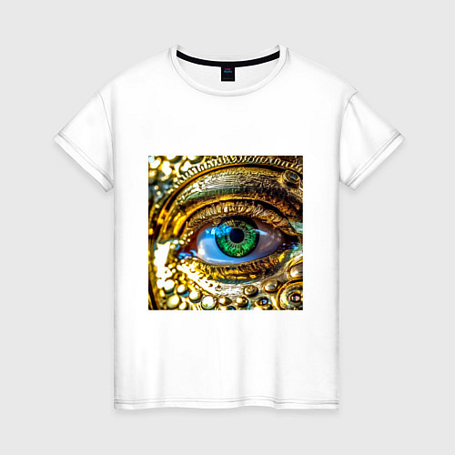 Женская футболка Золотой глаз металлический в стиле стимпанк зелено / Белый – фото 1