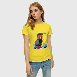 Футболка хлопковая женская Плюшевый медвежонок и скутер, цвет: желтый — фото 2