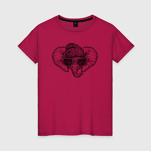 Женская футболка Слоненок хипстер / Маджента – фото 1