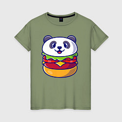 Футболка хлопковая женская Панда бургер, цвет: авокадо