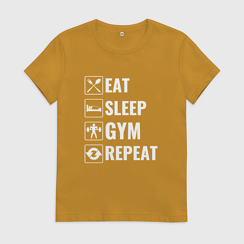 Женская футболка Eat sleep gym repeat / Горчичный – фото 1