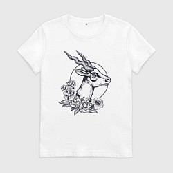 Женская футболка Антилопа и цветы