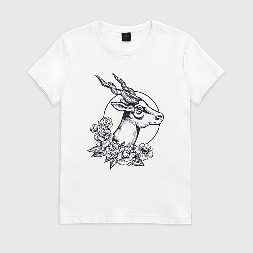 Женская футболка Антилопа и цветы / Белый – фото 1
