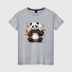Футболка хлопковая женская Спокойствие панды, цвет: меланж