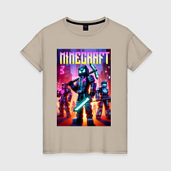 Женская футболка Cyberpunk and Minecraft - ai art collaboration