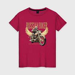 Женская футболка Русский байкер на мотоцикле
