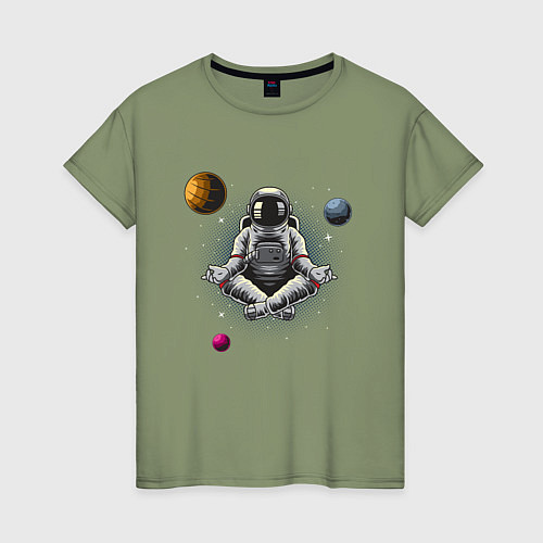 Женская футболка Космонавт в позе лотоса йога / Авокадо – фото 1