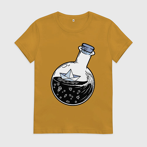 Женская футболка Кораблик в колбе / Горчичный – фото 1