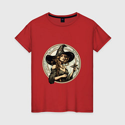 Женская футболка Ретро ведьма в шляпе