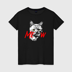 Футболка хлопковая женская Meow kitty, цвет: черный
