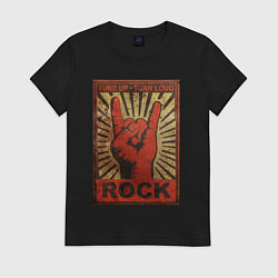 Женская футболка Rock tune up turn loud жест коза