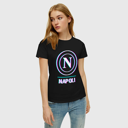 Женская футболка Napoli FC в стиле glitch / Черный – фото 3