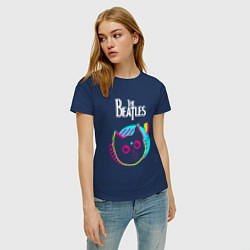 Футболка хлопковая женская The Beatles rock star cat, цвет: тёмно-синий — фото 2