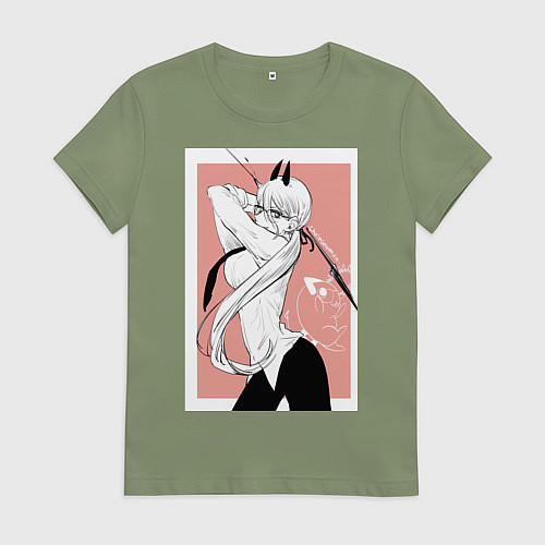 Женская футболка Человек бензопила Пауэр в офисном костюме / Авокадо – фото 1