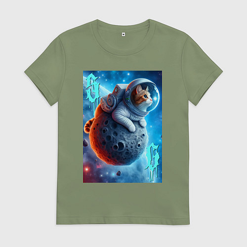 Женская футболка Space cat - ai art / Авокадо – фото 1