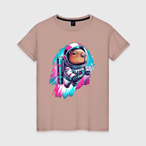 Женская футболка Полёт космонавта капибары - нейросеть / Пыльно-розовый – фото 1