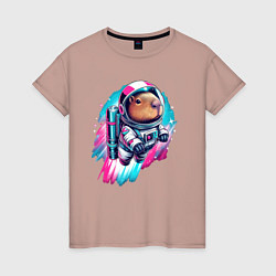 Женская футболка Полёт космонавта капибары - нейросеть