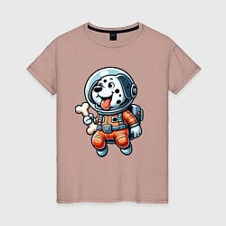 Женская футболка Dalmatian cosmonaut puppy with a bone