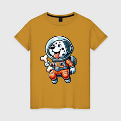 Женская футболка Dalmatian cosmonaut puppy with a bone