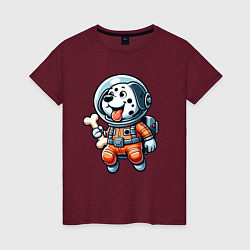 Футболка хлопковая женская Dalmatian cosmonaut puppy with a bone, цвет: меланж-бордовый