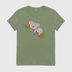 Футболка хлопковая женская Коала спит на ветке, цвет: авокадо