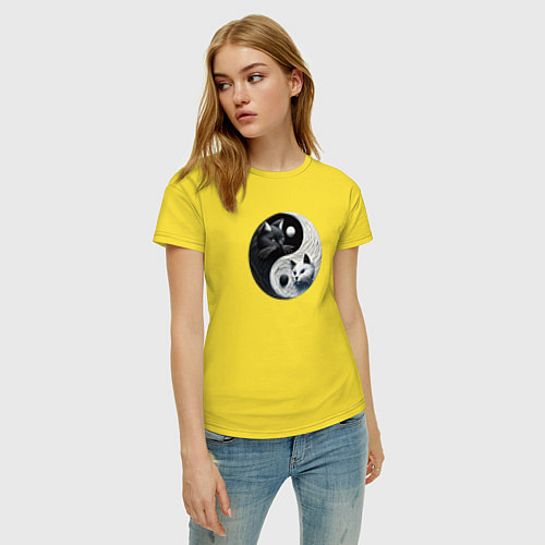 Женская футболка Коты инь и янь вязаные / Желтый – фото 3